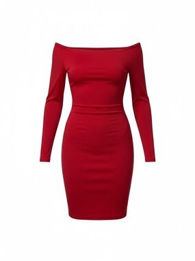 PrettyLittleThing Scarlet Off-The-Shoulder Long Sleeve Bodycon Dress